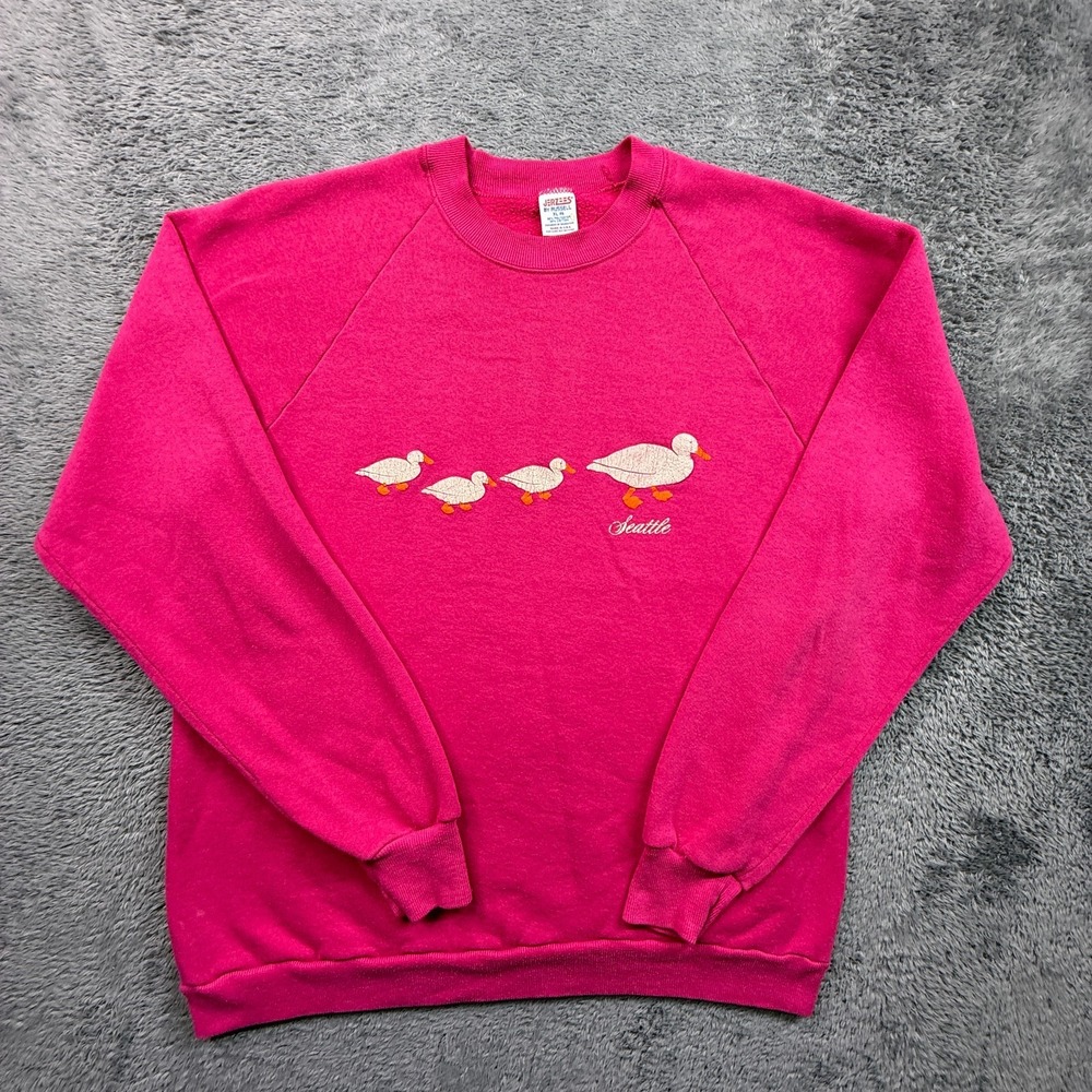 Vintage 80s Raglan Crew Neck Sweatshirt Jerzees Russell Seattle Duck Print XL US